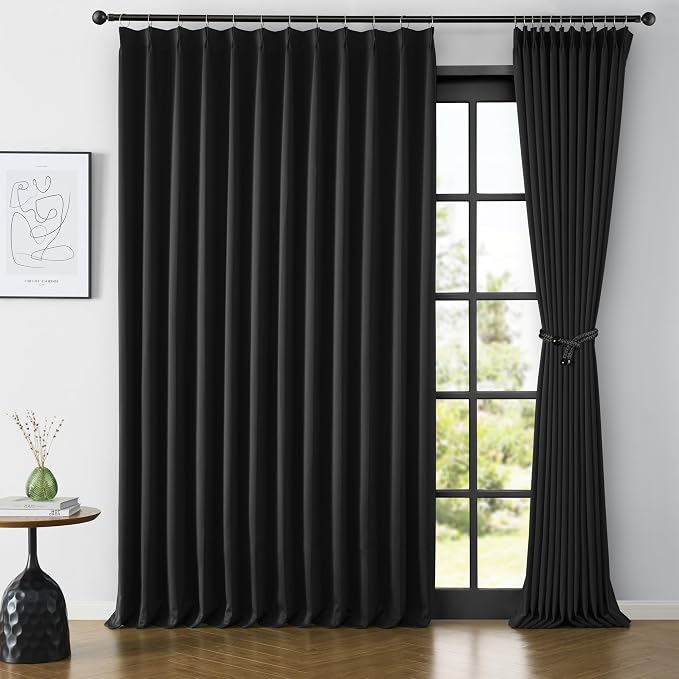 80 Inch Wide Black Pinch Pleated Curtains 80 x 102, Thermal Insulated Noise by KEQIAOSUOCAI
