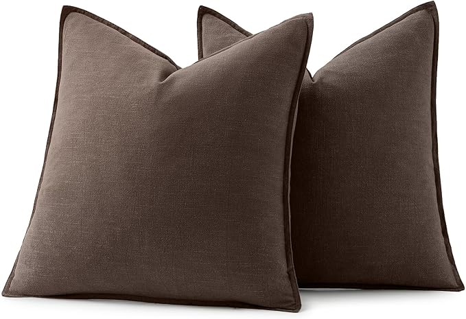 MIULEE Decorative Linen Euro Sham Pillow Covers 24x24 Reddish Brown | Boho - Image 6