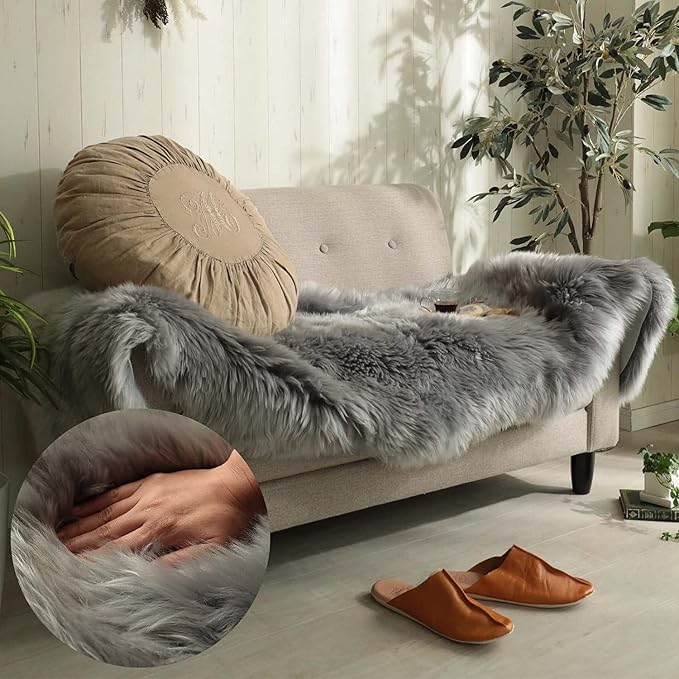 HUAHOO Premium Genuine Sheepskin Rug Grey Real Australia Sheepskin Natural - Image 6