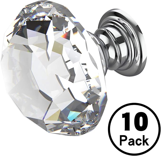 Alzassbg 10 Pack Clear Crystal Drawer Knobs, 1-1/5 Inch(30mm) Diameter Cabinet Knobs Glass Diamond Crystal Knobs for Drawers AL1001