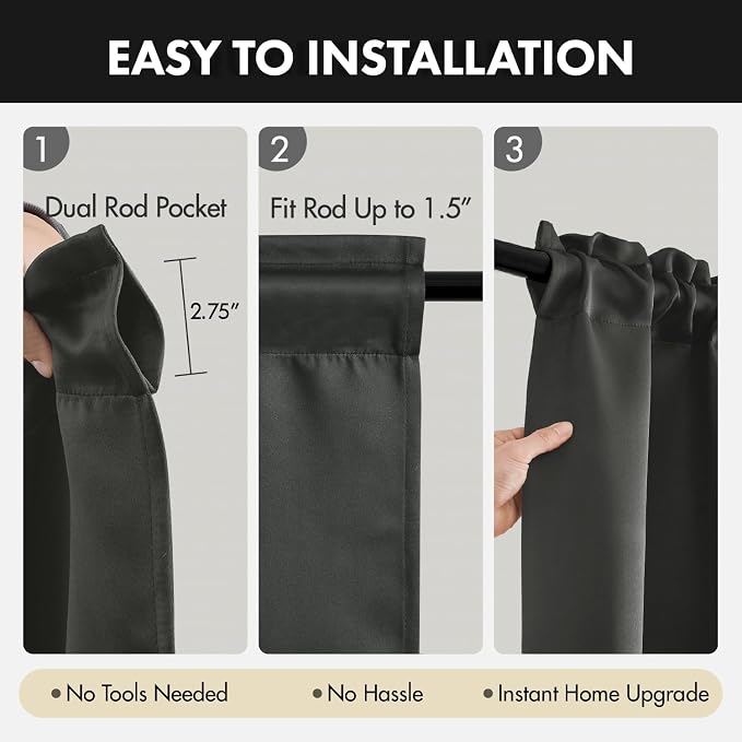 MIULEE Set of 4 Dark Grey 45 Inch Short Blackout Kitchen Window Curtains | - Image 5
