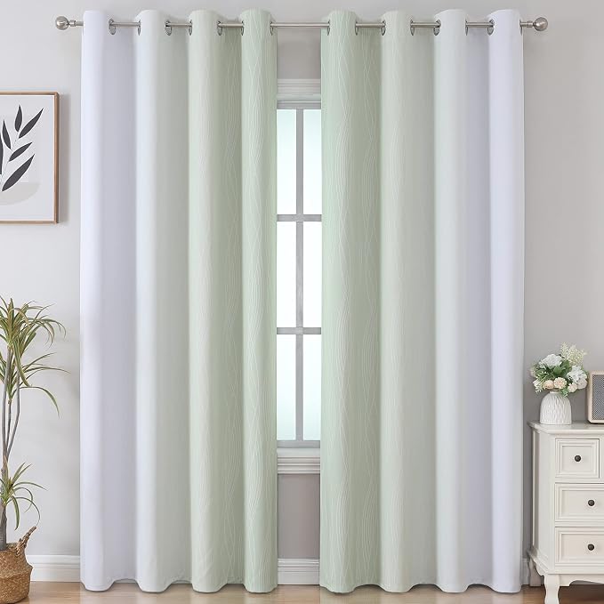Sage Green and Greyish White Ombre Blackout Curtains - Image 2
