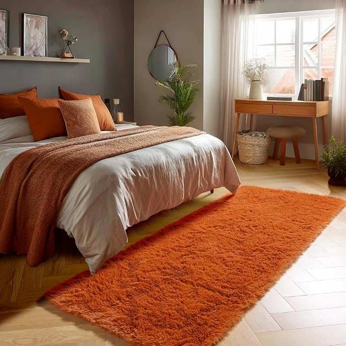 Amdrebio Burnt Orange Fall Shag Runner Area Rug 2x6 - Image 4