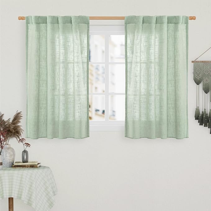40 Inch Length Linen Curtains for Small Windows Over Silk 2 Panels | Semi Sheer by LAMIT