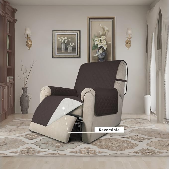 Easy-Going Reversible Couch Cover, Recliner 22 in, Chocolate/Ivory | Machine - Image 2