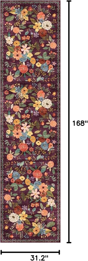 Purple Floral Hallway Runner Rug 2'6"x14' - Image 3