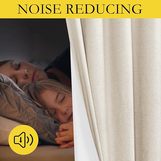 NICETOWN 100% Blackout Linen Texture Curtains 90" Long, Thermal Insulated Full - Image 4