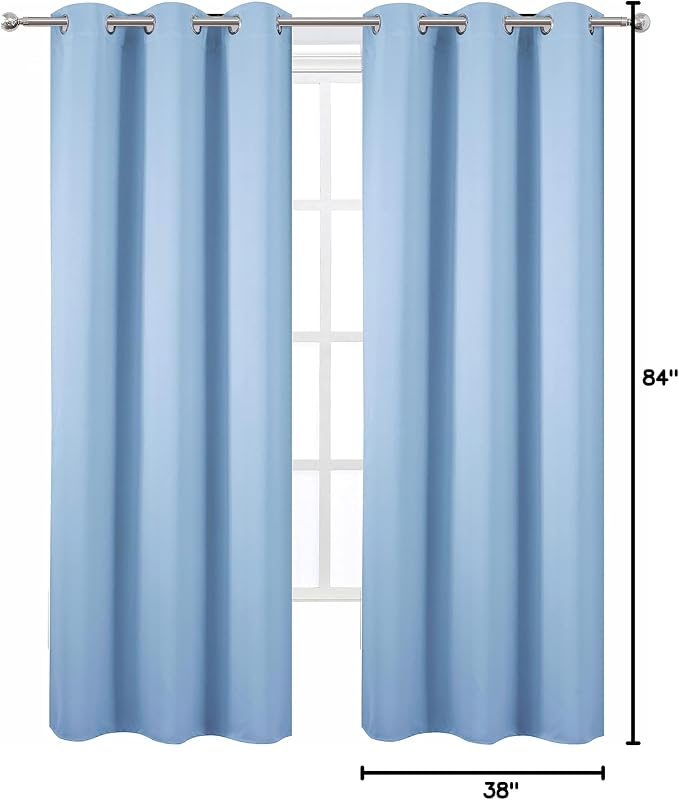 Sky Blue Thermal Blackout Curtains/38 x 84 Inch/Set of 2 Panels Room Darkening - Image 9