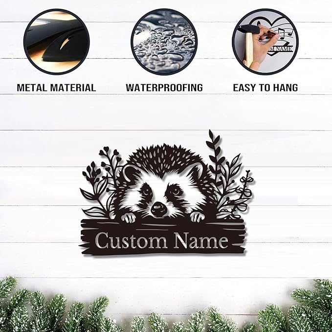 Custom Hedgehog Metal Sign, Personalized Hedgehog Metal Wall Art,Hedgehog Lovers Gift Metal Kid Room Decor,Personalized Hedgehog Lover Name Sign,Kid Nursery Decoration (Hedgehog A)