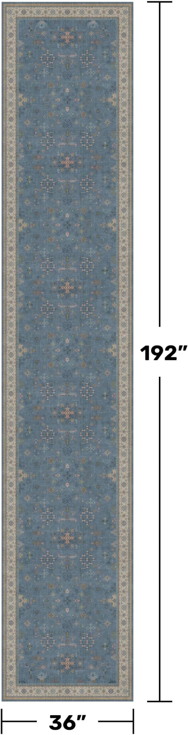 Neutral Blue Washable 3x16 Extra Long Hallway Runner Rug, Boho Washable Large - Image 2