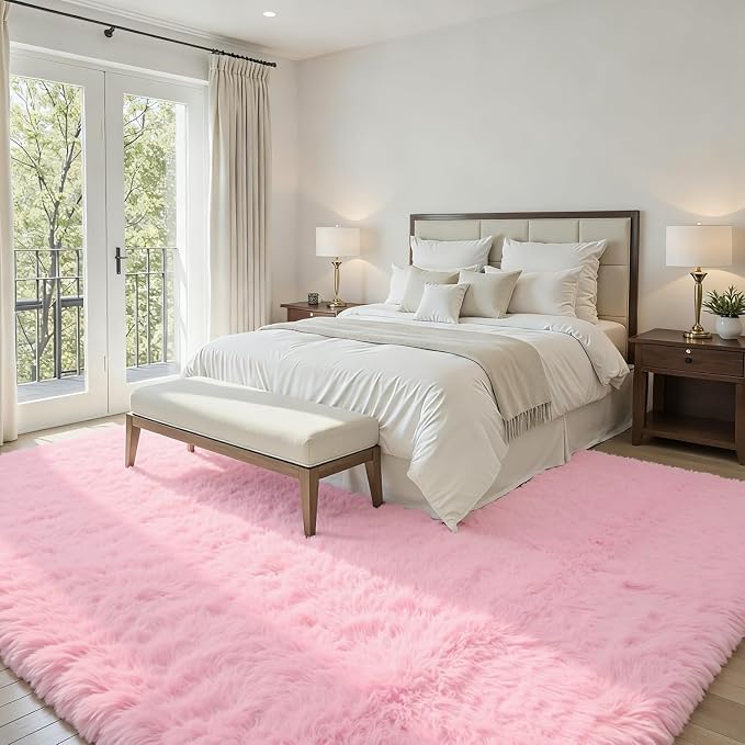 6x9 Fluffy Shag Area Rugs for Living Room Bedroom: Soft Carpet Light Pink | - Image 2