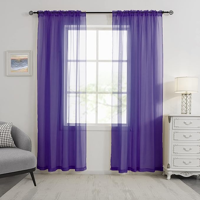 HUTO Dark Purple Sheer Curtains 72 Inches Long for Girls Room Rod Pocket Window Sheer Drapes for Kids Bedroom Living Room Classroom 2 Panels 52 by 72 Inch Length