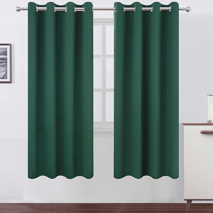 Dark Green Thermal Blackout Curtains/52 x 72 Inch/Set of 2 Panels Room by Lemomo