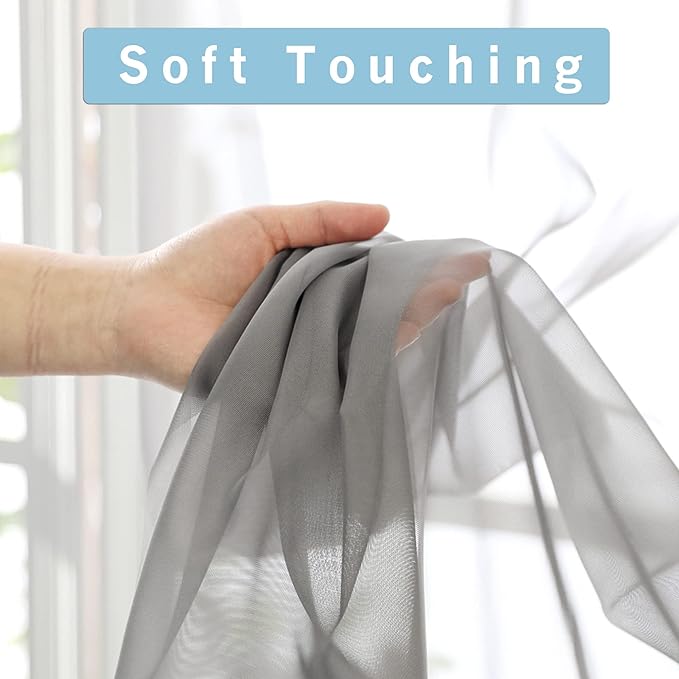 OWENIE Sheer Curtains 90 Inch Length, Elegant Grey Sheer Curtains for Bedroom, Window Voile Sheer Curtain Panels/Drapes/Treatment for Living Room, 2Pcs, Each 42" W x 90" L Inch