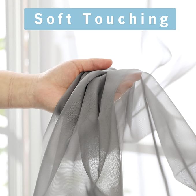 Sheer Curtains Grey 45 Inches Long, Light Filtering Tiers - Image 2