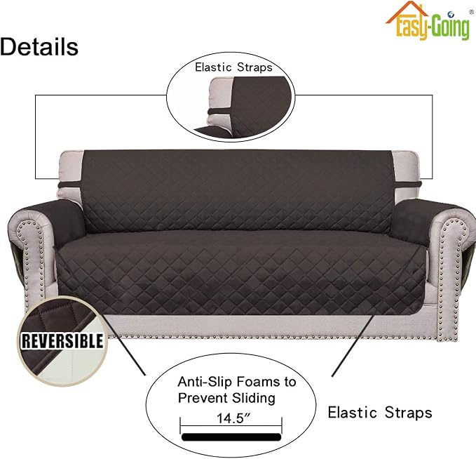 Easy-Going Reversible Couch Cover, 3 Cushion Sofa, Chocolate/Ivory | Machine - Image 3