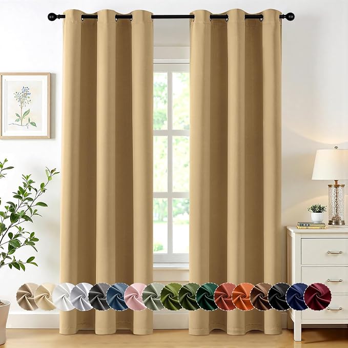 MIULEE Blackout Curtains for Bedroom 2 Panels 40 x 84 Inch Long Gold | Thermal by MIULEE