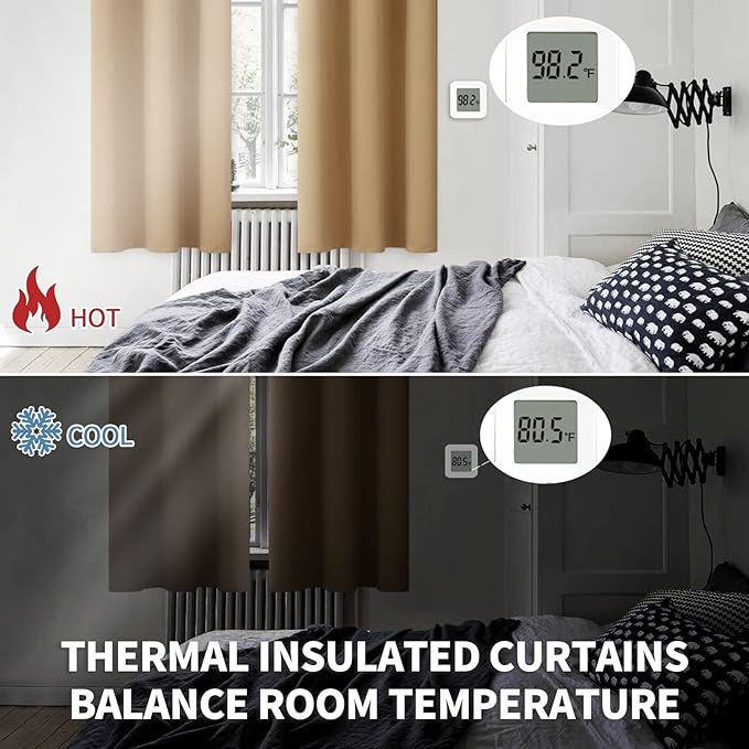 BGment Blackout Curtains for Bedroom - Grommet Thermal Insulated Room Darkening Curtains for Living Room, Set of 2 Panels (52 x 95 Inch, Khaki)