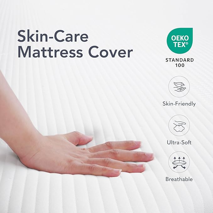EPITEX Pure Comfort 12 Inch Queen Size Memory Foam Mattress – Air-Flow Memory Foam, Medium Plush for Pressure Relief and Motion Isolation, Breathable Pure Cotton Cover, CertiPUR-US Certified