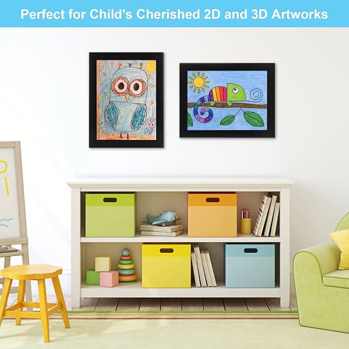 [3Pack] Kids Art Frames, 9x12 Front Opening Kids Artwork Frames Changeable, Black Artwork Display Storage Frame for Wall, Holds 50 Pcs, for 3D Picture, Crafts, Children Drawing, Hanging Art, Portfolio