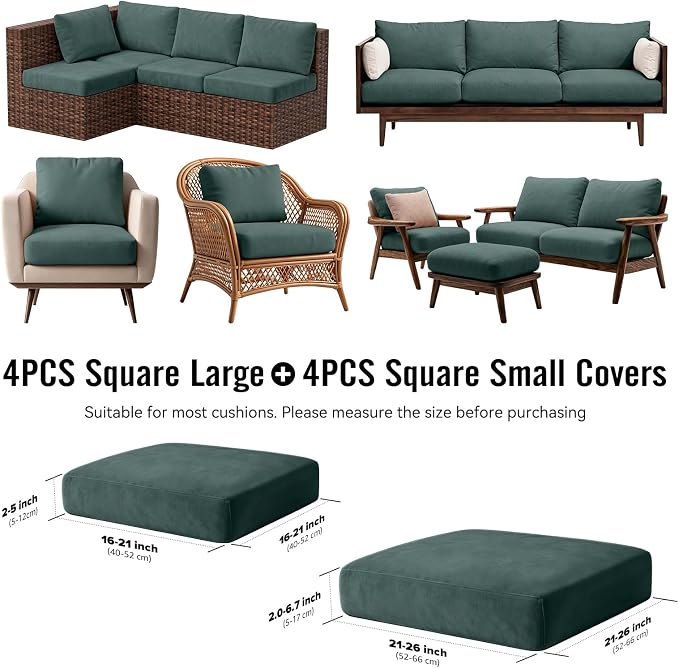 8Pcs Outdoor Cushion Covers, Stretch Patio Furniture Couch Chair Slipcovers | - Image 2