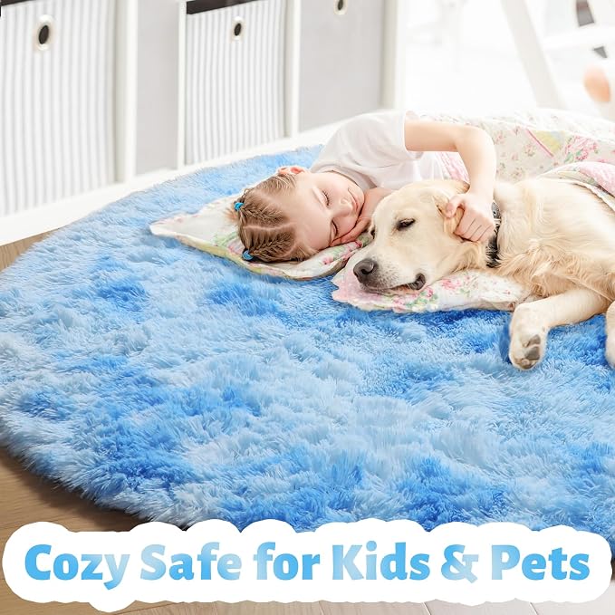 Amdrebio Tie-Dyed Light Blue Round Rug 4Ft - Image 2