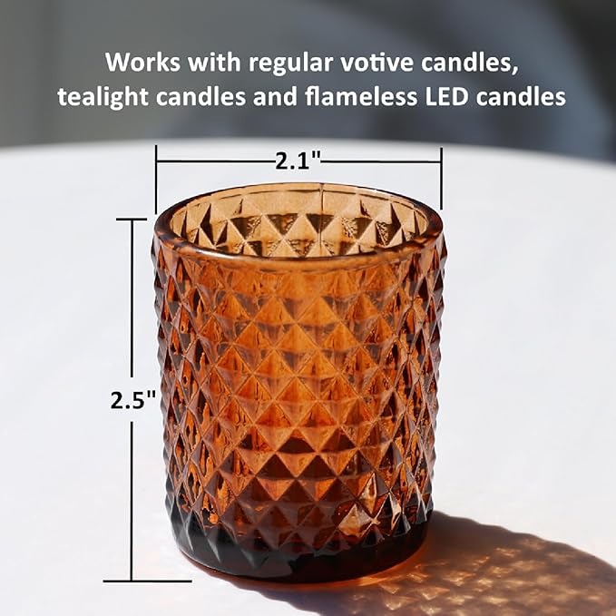 Woho 24pcs Amber Candle Holders for Votive Candles/Tealight Candles, Brown Votive Candle Holder for Boho Home Decor, Glass Tea Lights Candle Holder for Wedding Party Christmas