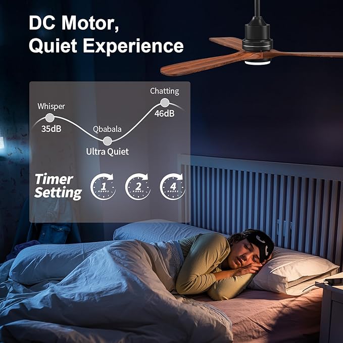 Obabala 52 Inch Ceiling Fans with Lights and Remote Control-Outdoor Ceiling Fan with Light 3 Walnut Wood Blade for Bedroom Living Room Indoor Farmhouse Patio, Reversible Noiseless DC Motor