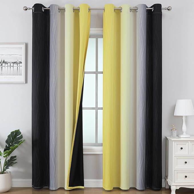 Black and Yellow Ombre Blackout Curtains 84 Inches Long | Room Darkening by ESTELARTEXTILER
