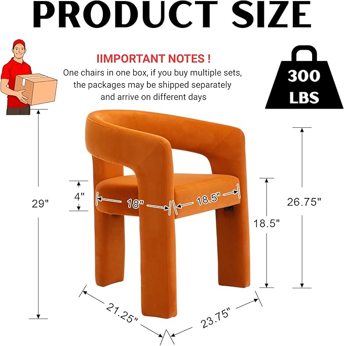 Modern Barrel Dining Chairs Set of 3, Velvet Upholstered Accent Side Chair with Arms Comfy Makeup Vanity Chairs, Dining Living Room Kitchen Chairs, Orange