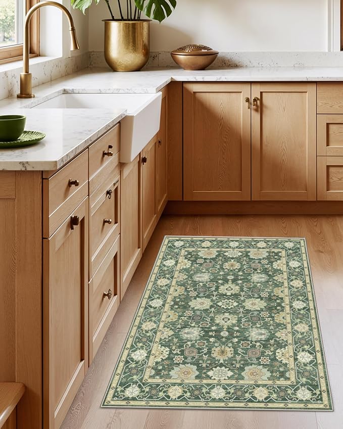 AMADA HOMEFURNISHING 2x3 Washable Entry Rug, Vintage Distress Print Pattern - Image 2