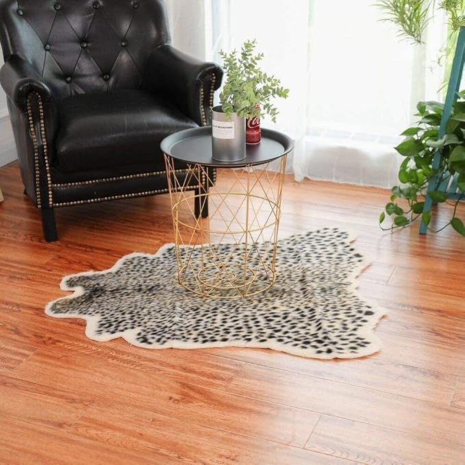 Leopard Print Area Rug Faux Cowhide Skin Fur Non-Slip Cheetah Rug Small Accent - Image 7