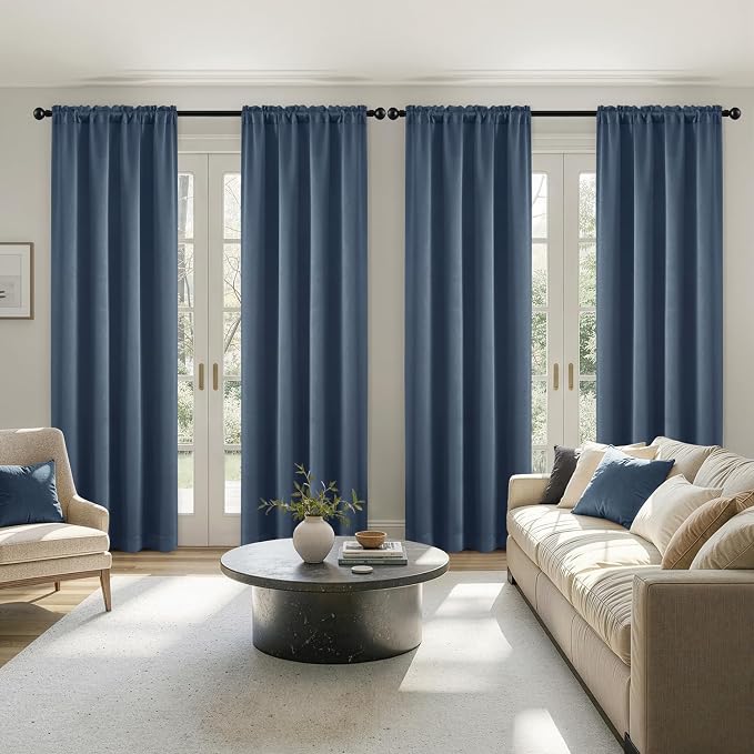 MIULEE 84 Inch Length Stone Blue Blackout Bedroom Curtains Set of 4 | Thermal - Image 2