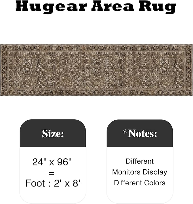 2x8 Brown Vintage Floral Washable Runner Rug - Image 2
