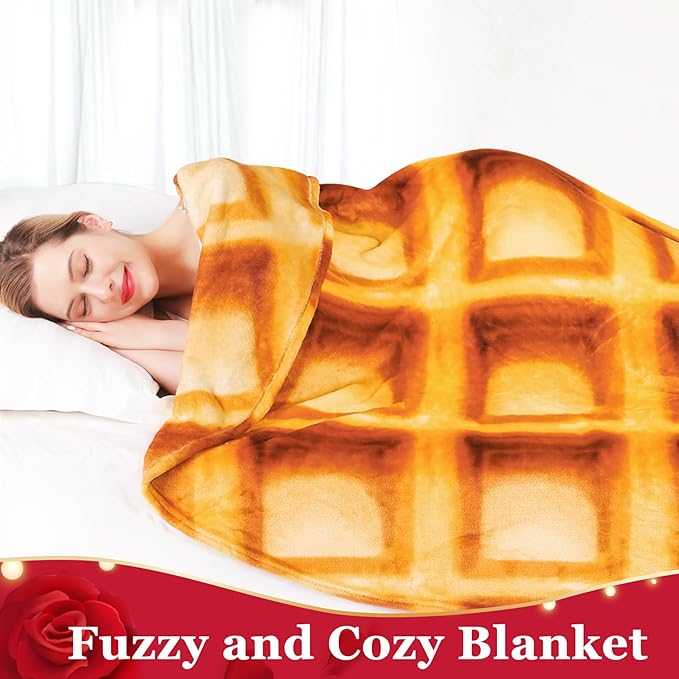 Jorbest Waffles Blanket Adult Size 71 Inches Birthday Gifts for Women Men Mom Teen Boys Girls, Novelty Waffles Throw Blanket Funny Gifts for Adult Kids, 285 GSM Soft Flannel Food Blanket (Brown)