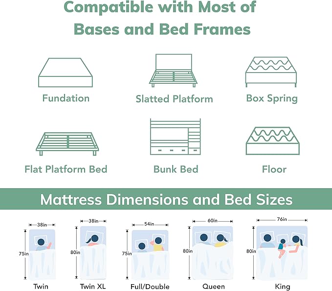 EGO White 10 inch Twin XL Memory Foam Mattress, Gel Green Tea Mattress Bed in a Box, CertiPUR-US Certified, 38"×80", Medium Firm