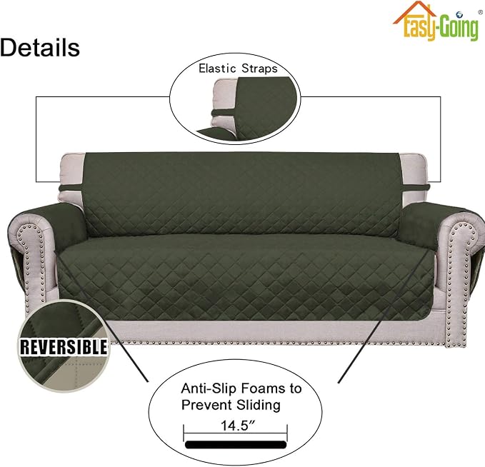Easy-Going Reversible Couch Cover, 4 Seater Sofa, Army Green/Beige | XX-Large - Image 3