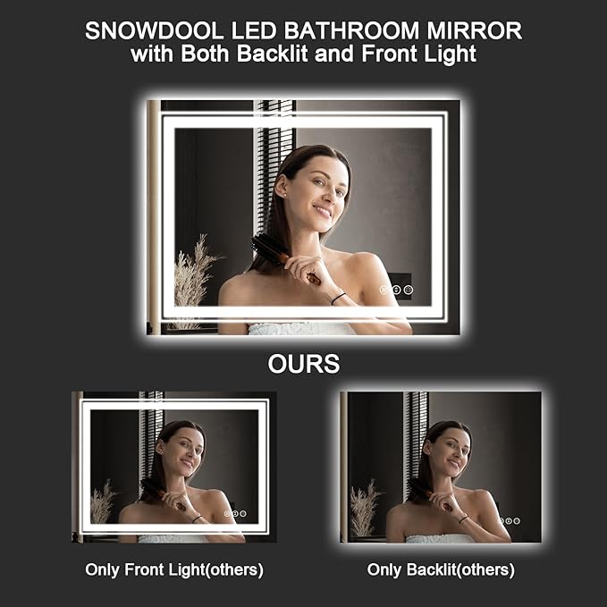 LED Bathroom Mirror, 60"x 30" with Front and Backlit, Anti-Fog, Large Bathroom Vanity Mirror for Wall, Memory Function, Stepless Dimmable, Tempered Glass (Horizontal/Vertical)