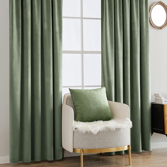 MIULEE Sage Green Velvet Curtains 52x96 inches Luxury Blackout Curtains | - Image 7