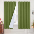 100% Blackout Linen Bedroom Curtains 63 Inches Long 2 Panels | Sage Green by LAMIT