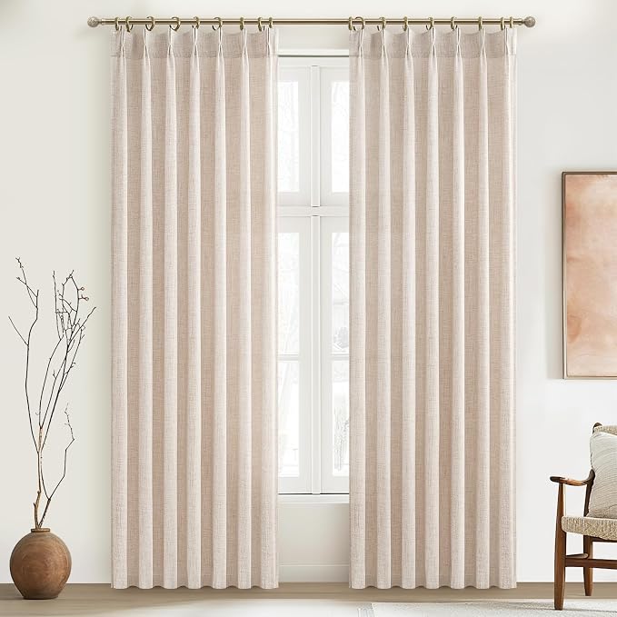 PleatedDrapes Textured Semi Sheer Burlap Curtains 84 Inches Long, Neutral by PleatedDrapes