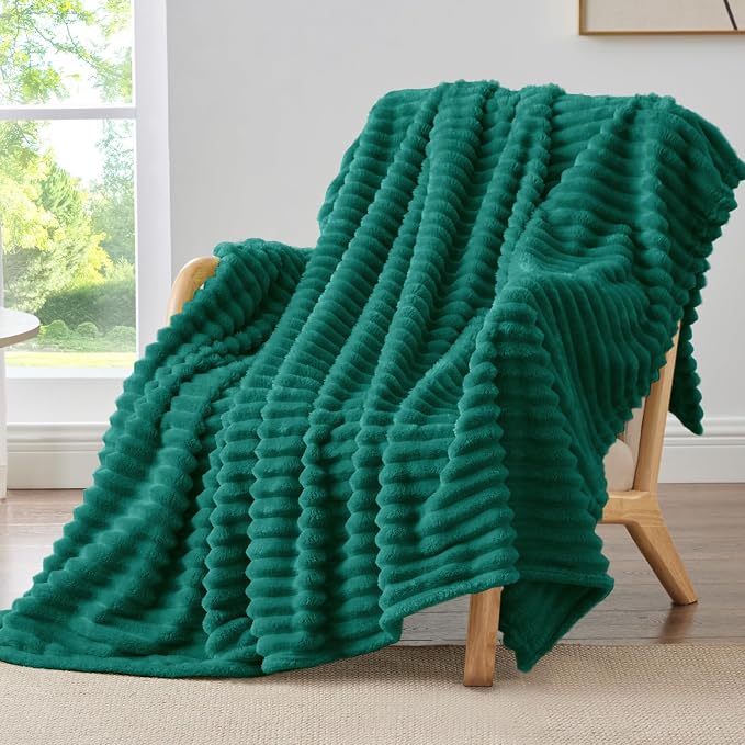 BEDELITE Ribbed Twin Blanket for Couch & Bed, Emerald Green, Warm Yet - Image 2