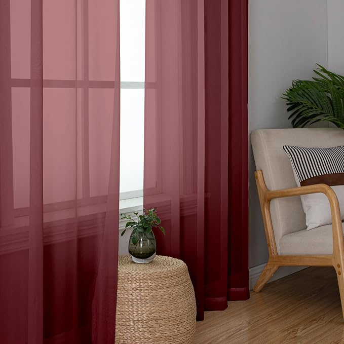 Simplebrand Red Sheer Curtains 96 Inches Long, Light Filtering Rod Pocket Solid - Image 3
