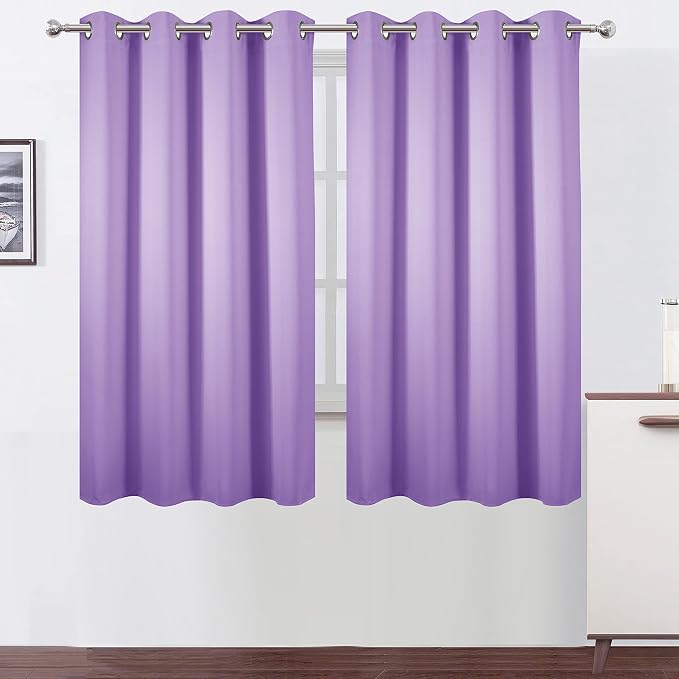 Lavender Blackout Curtains 66 x 63 Inch Length/Set of 2 Curtain Panels/Thermal by Lemomo