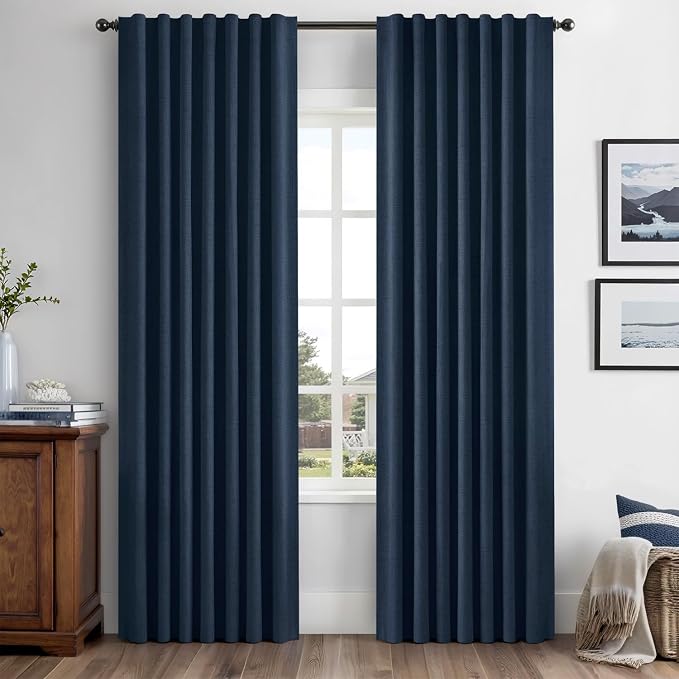 MIULEE 100% Blackout Linen Curtains 42 x 84 Inch Midnight Blue 2 Panels | by MIULEE