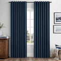 MIULEE 100% Blackout Linen Curtains 42 x 72 Inch Midnight Blue 2 Panels | by MIULEE