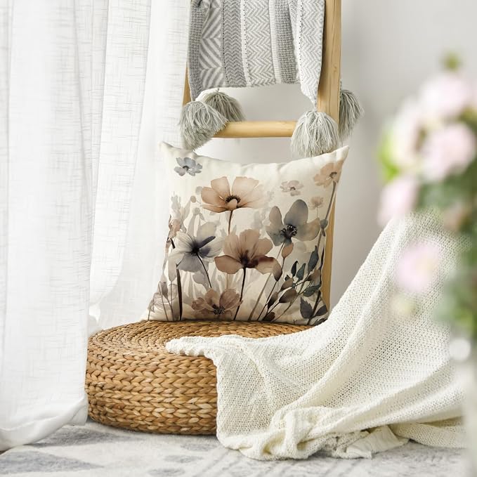 AVOIN colorlife Poppy Flowers Chinoiserie Fall Throw Pillow Cover, 18 x 18 Inch - Image 5