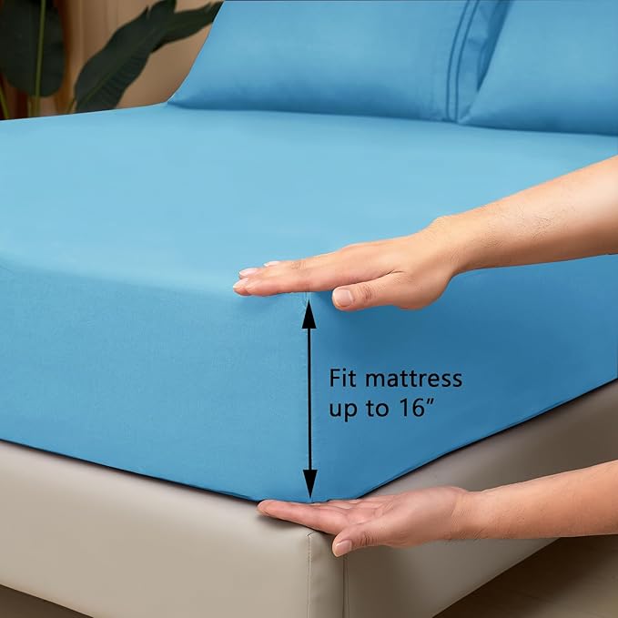 Mejoroom Twin XL Sheet Set - Hotel Luxury Microfiber Sheet & Pillowcase Sets Fits College Dorm Room Mattress - Soft, Breathable, Wrinkle & Fade Resistant - 3 Piece (Denim Blue)