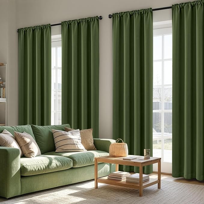 MIULEE 84 Inch Length Olive Green Blackout Bedroom Curtains Set of 4 | Thermal - Image 2