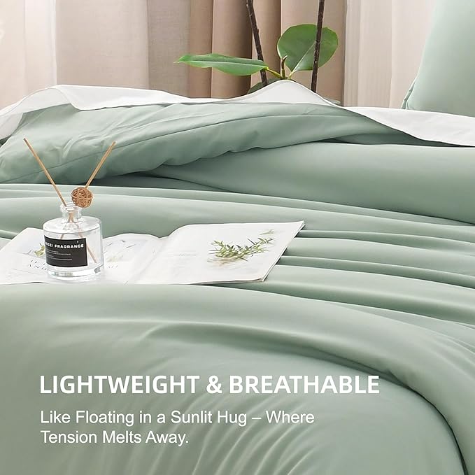 Litanika Twin XL Comforter Set Sage Green, 2 Pieces Comforter Sets Soft Down Alternative Comforter All Season Quilt Blanket (66x90In Comforter & 1 Pillowcase)